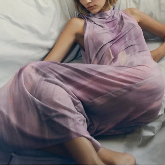 Zara NWOT Lilac / light purple tie dye maxi dress - Picture 3 of 7